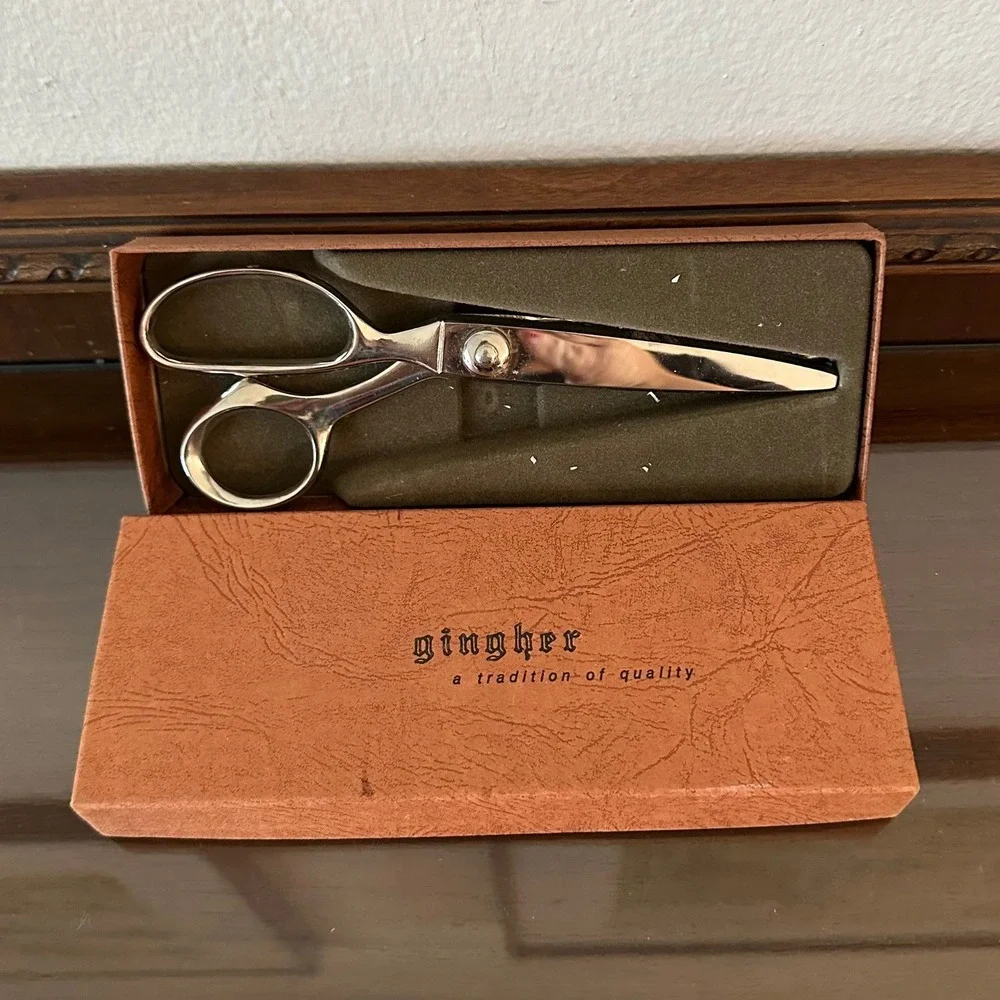 Gingher Pinking Shears 7.5 Inch Chrome Plated Sewing Scissors with Original Box